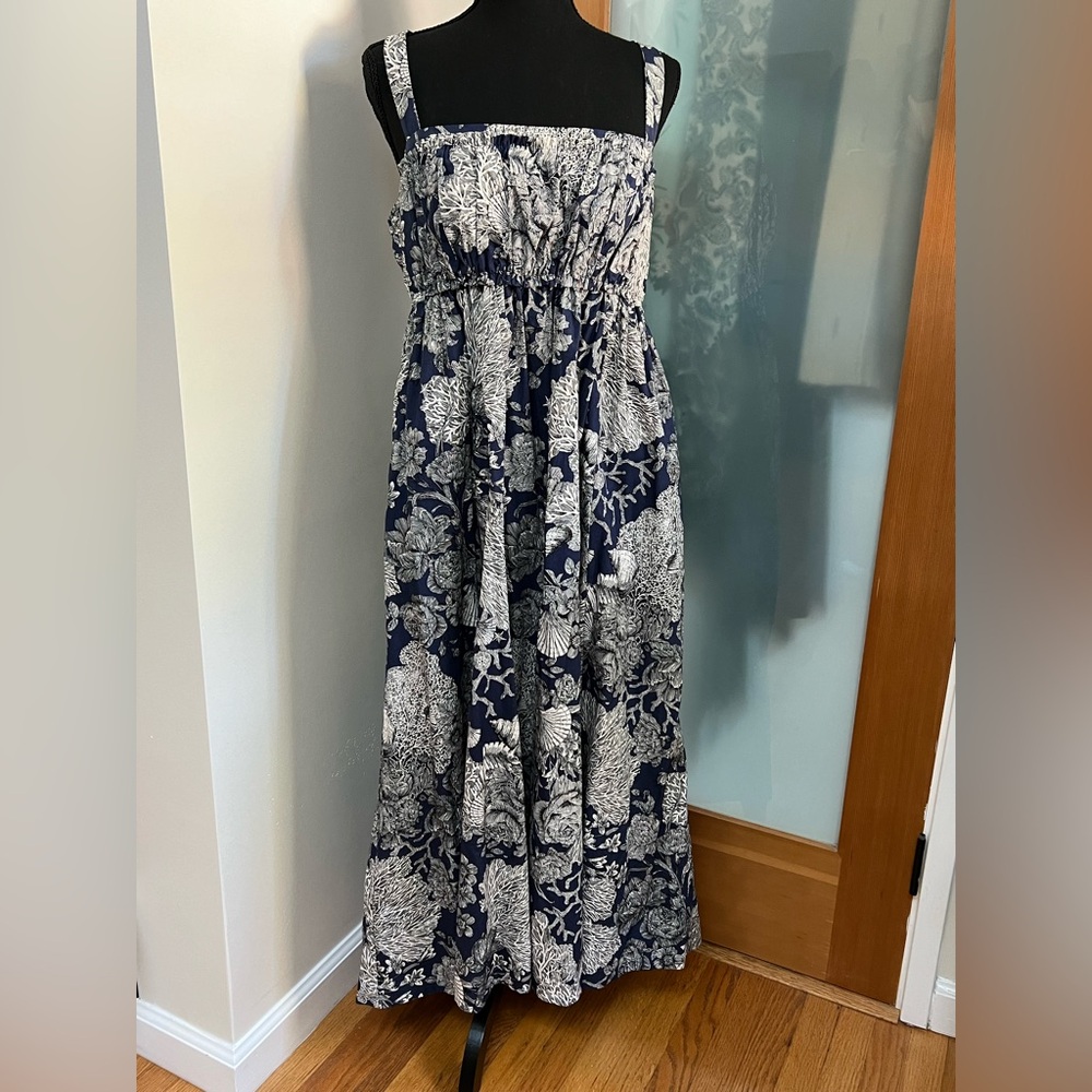 J. Crew Elegant Navy and Cream Maxi Dress